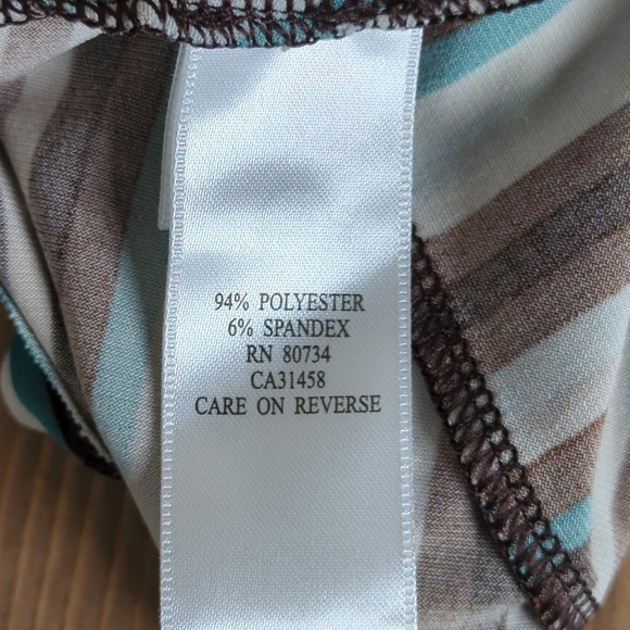 BCBGMaxAzria Retro Teal Blue Brown Striped Dress V Neck 3/4 Sleeves - Picture 13 of 13